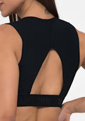Conjunto Top e Calça Fitness Feminino Preto Canelado Com Elástico E Detalhe Costas Action Dlk