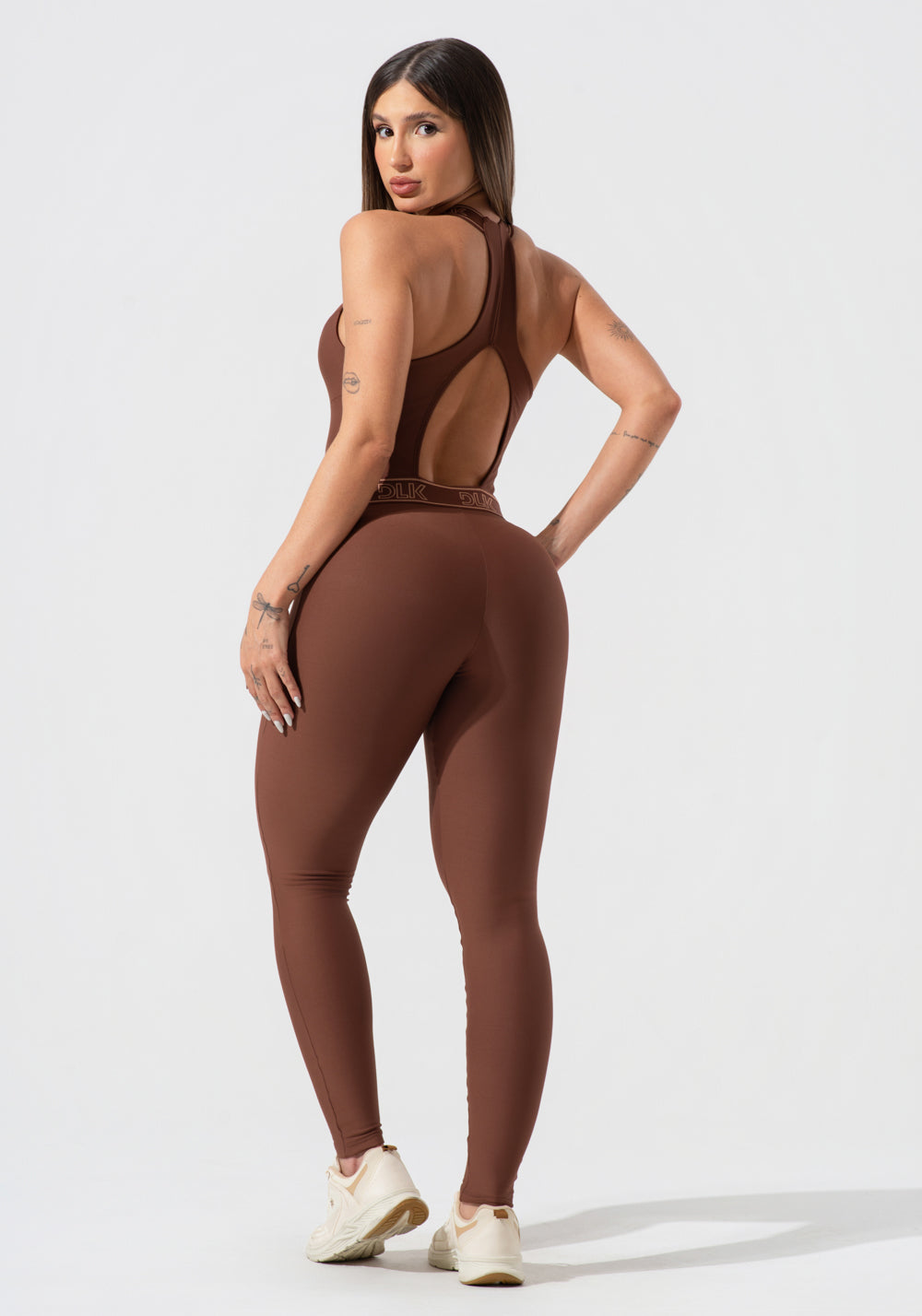 Macacão Feminino Fitness Com Decote E Elástico Activity Dlk Marrom