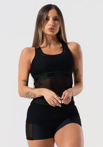 Camiseta Fitness Feminina De Tule Activity Dlk Preto