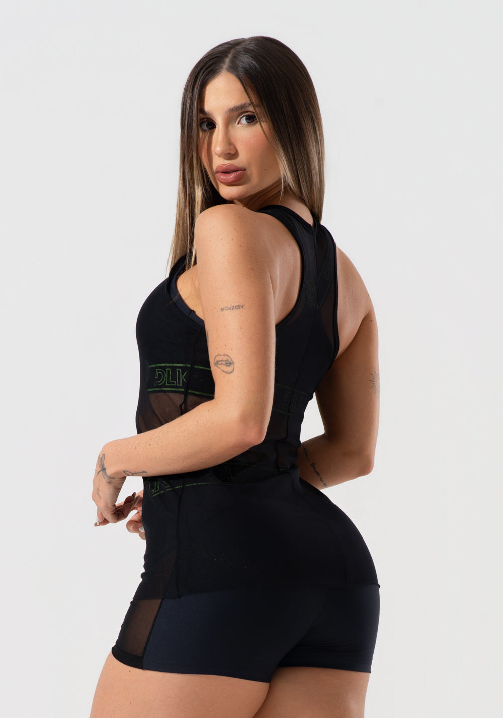 Camiseta Fitness Feminina De Tule Activity Dlk Preto