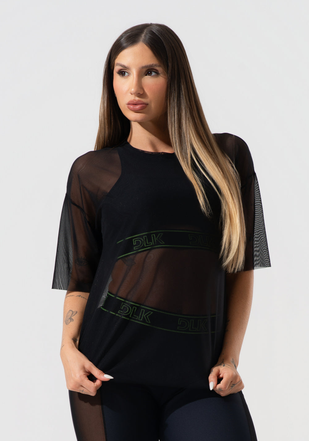 Blusa T-shirt Fitness Feminina De Tule Activity Dlk Preto