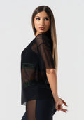Blusa T-shirt Fitness Feminina De Tule Activity Dlk Preto