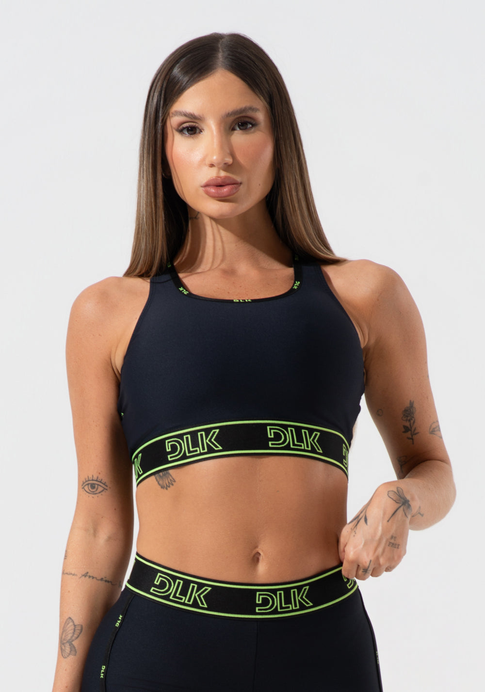 Conjunto Top e Calça Fitness Feminino Com Bojo E Costas Vazadas Com Elástico Activity Dlk Preto