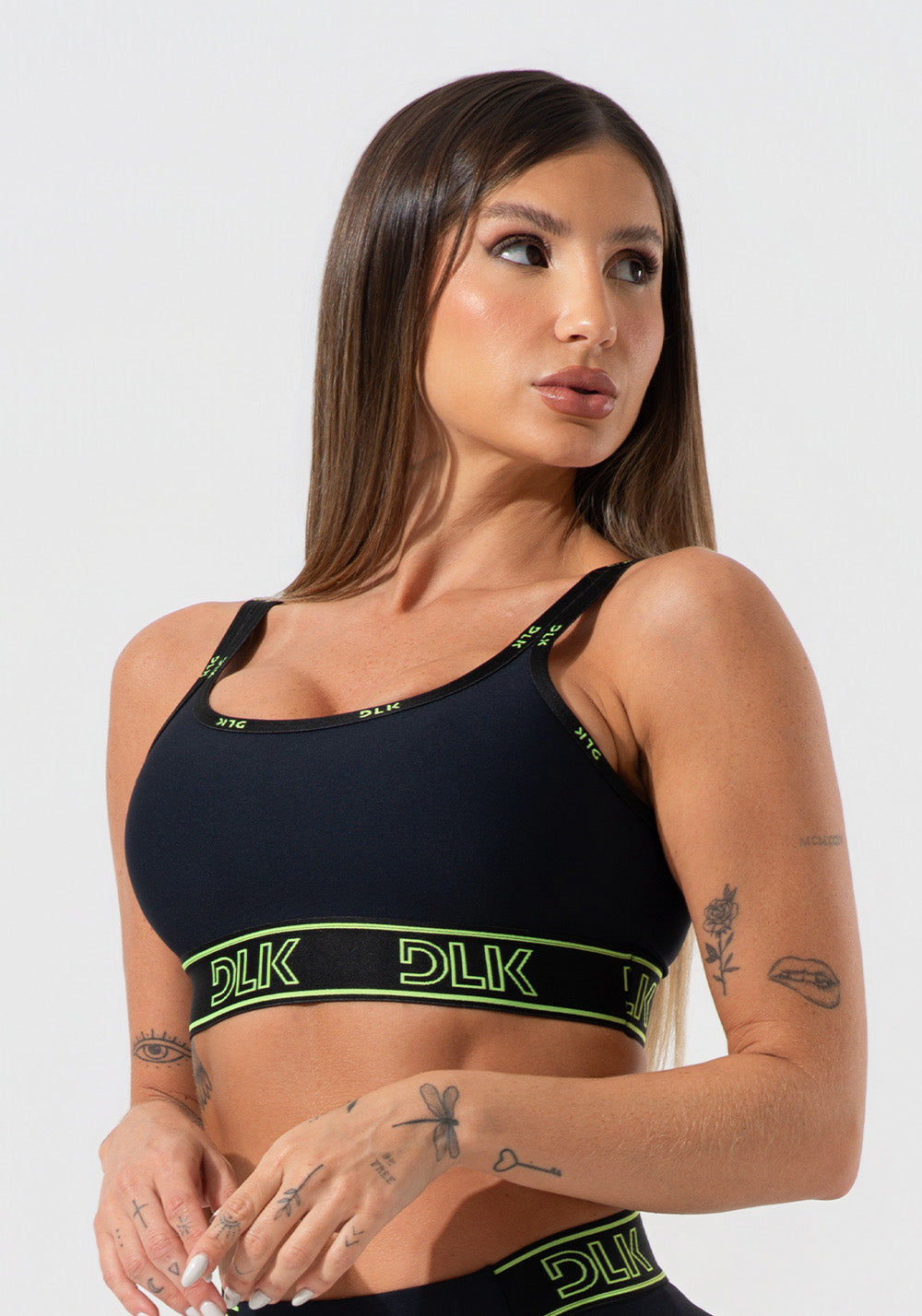 Conjunto Top e Calça Fitness Feminino Com Bojo E Alças Duplas De Elástico Activity Dlk Preto