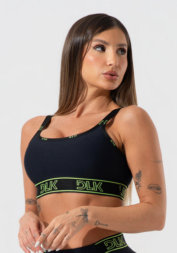 Conjunto Top e Calça Fitness Feminino Com Bojo E Alças Duplas De Elástico Activity Dlk Preto