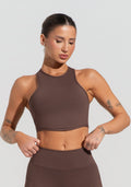 Conjunto Top e Calça Cropped Fitness Feminino Com Cava Americana Soul Dlk Marrom