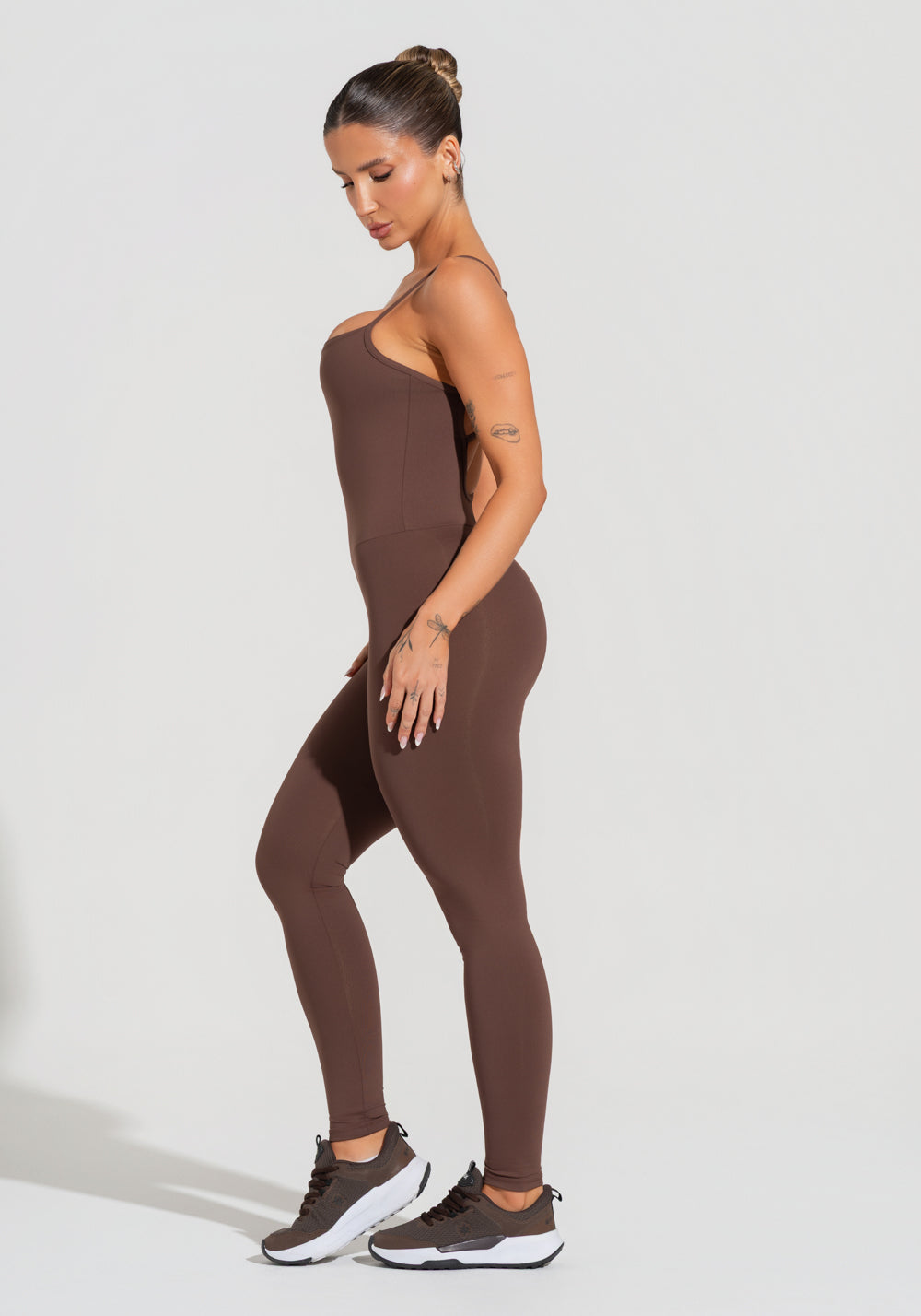 Macacão Fitness Feminino Com Alças Reguláveis Soul Dlk Marrom