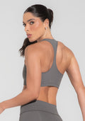 Conjunto Top e Calça Fitness Feminino Modelo Nadador Cinza Básico Dlk