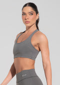 Conjunto Top e Calça Fitness Feminino Modelo Nadador Cinza Básico Dlk