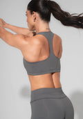 Conjunto Top e Calça Fitness Feminino Modelo Nadador Cinza Básico Dlk