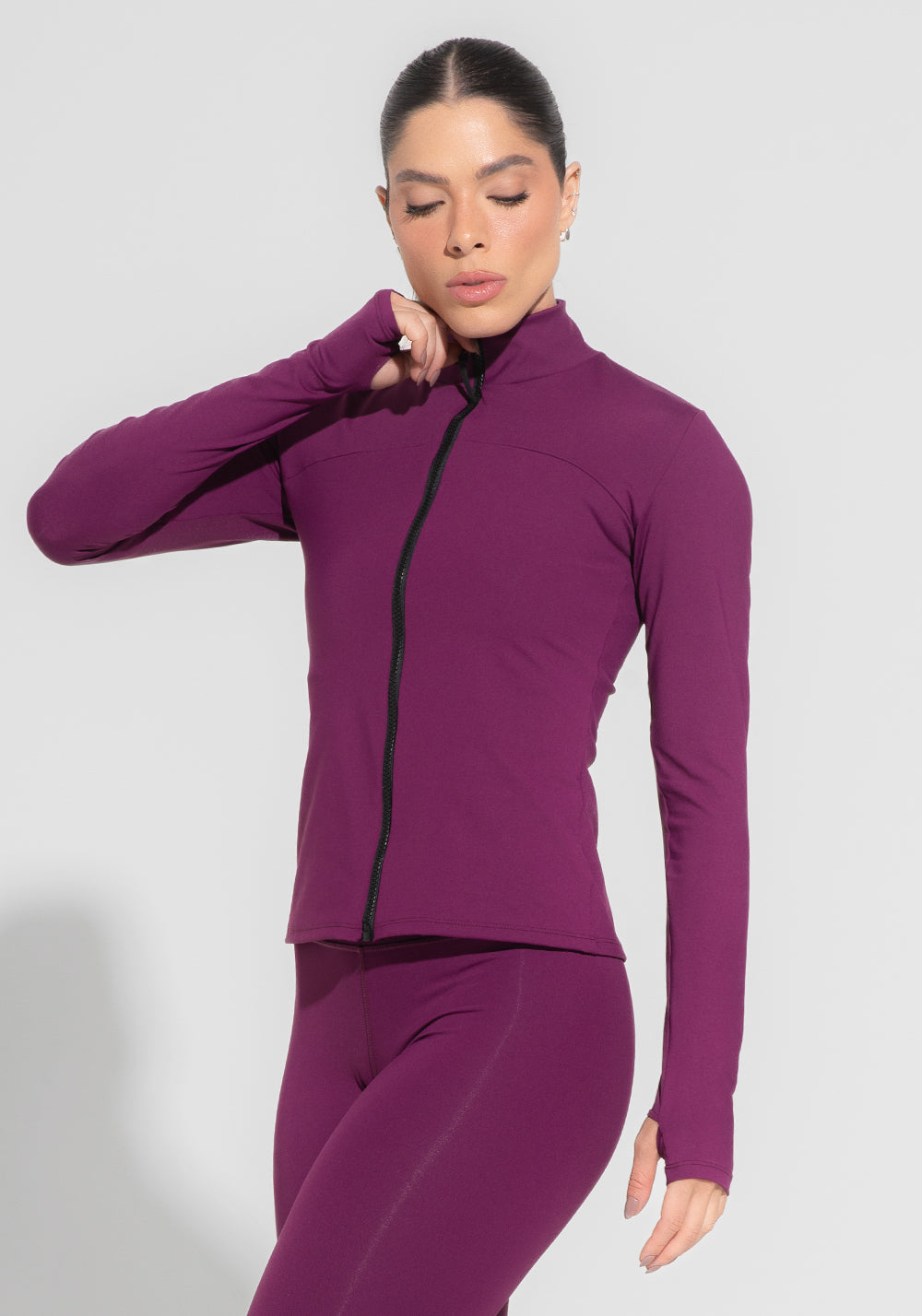 Casaco Fitness Feminino Com Zíper Roxo Básico Dlk