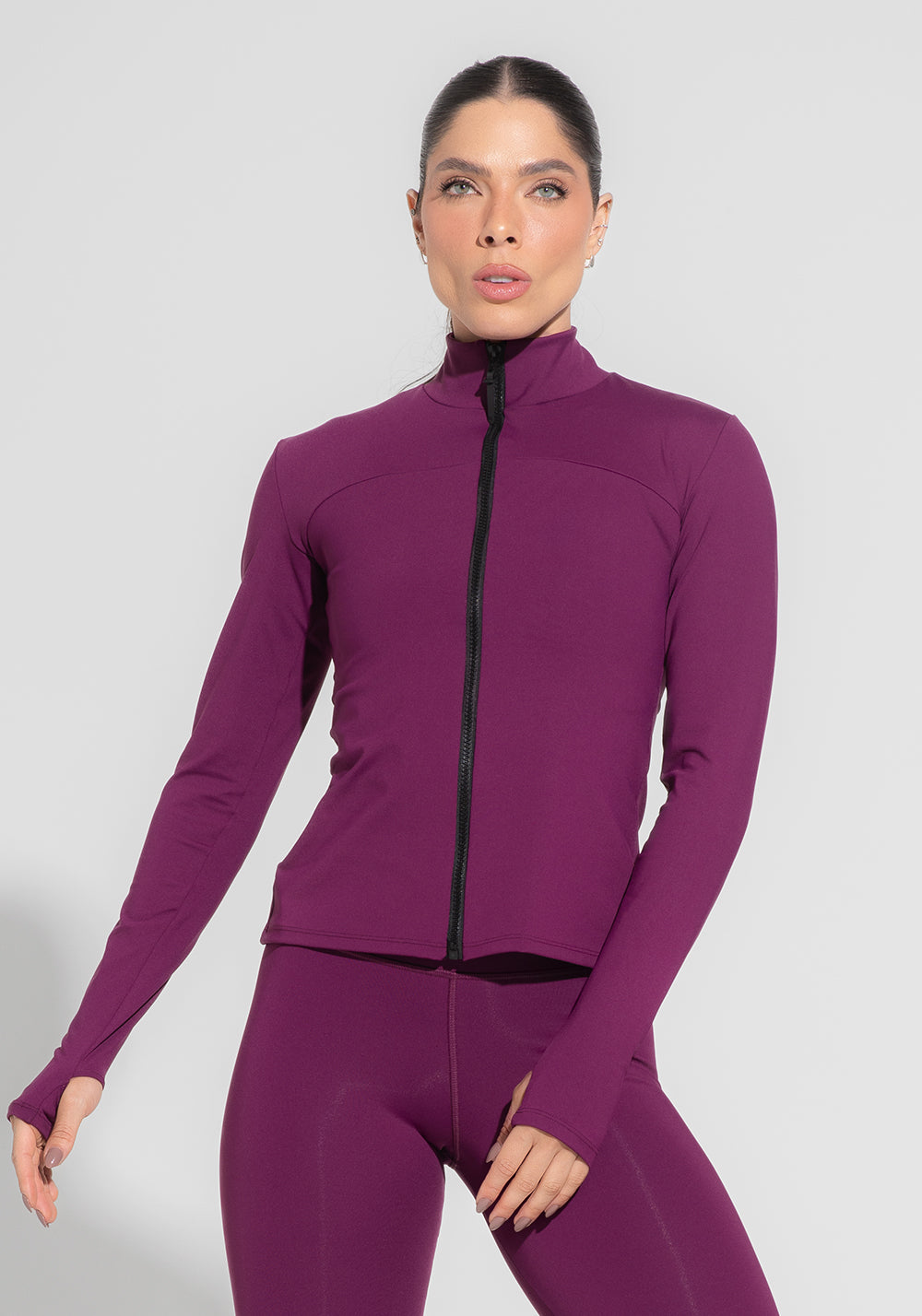 Casaco Fitness Feminino Com Zíper Roxo Básico Dlk