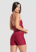 Macaquinho Fitness Feminino Vermelho Cereja Com Alças Cruzadas Aura Dlk