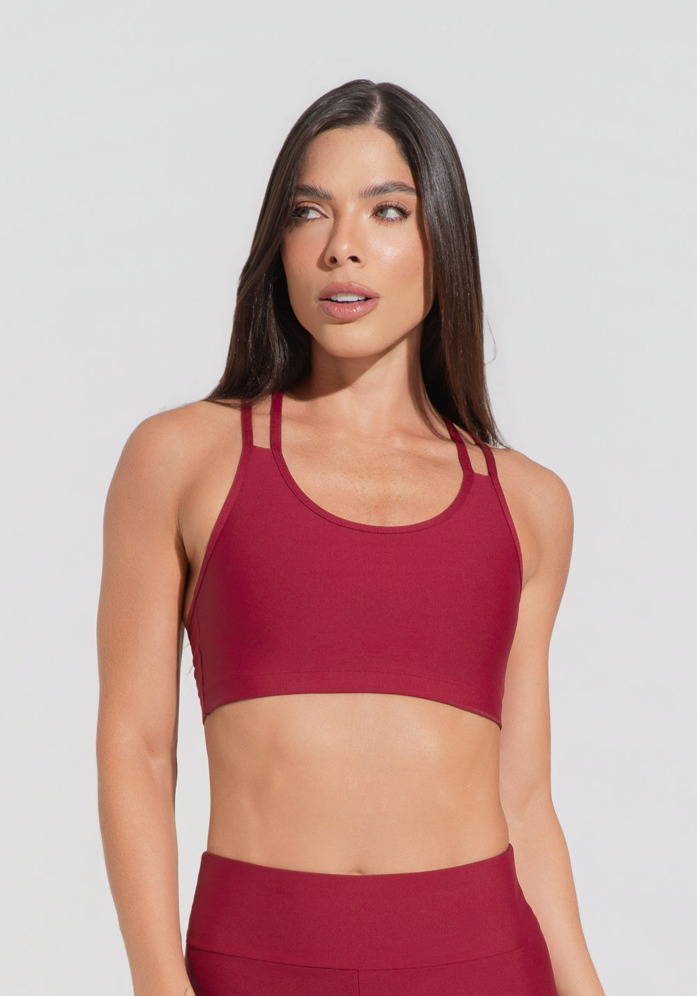 Conjunto Top e Calça Fitness Feminino Vermelho Cereja Com Alça Dupla Aura Dlk