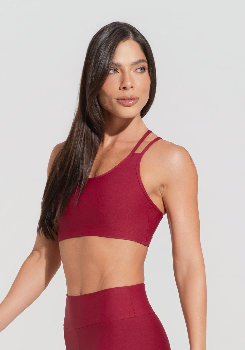 Conjunto Top e Calça Fitness Feminino Vermelho Cereja Com Alça Dupla Aura Dlk