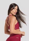 Conjunto Top e Calça Fitness Feminino Vermelho Cereja Com Alça Dupla Aura Dlk