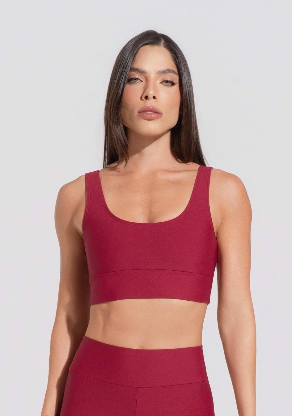 Conjunto Top e Calça Fitness Feminino Vermelho Cereja Com Alça Larga Aura Dlk