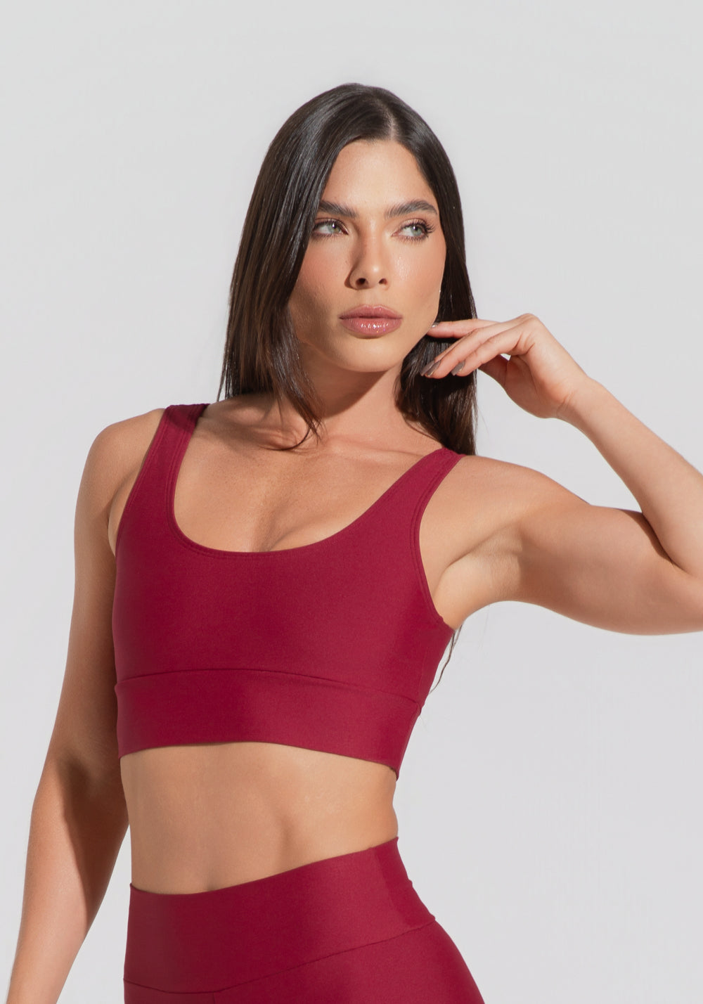 Conjunto Top e Calça Fitness Feminino Vermelho Cereja Com Alça Larga Aura Dlk