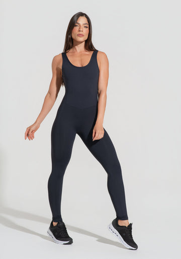 Macacão Fitness Feminino Preto Básico Dlk