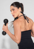Camiseta Fitness Feminina Com Amarração No Pescoço Preto Básica Dlk