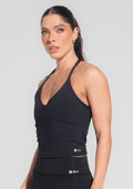 Camiseta Fitness Feminina Com Amarração No Pescoço Preto Básica Dlk