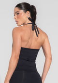 Camiseta Fitness Feminina Com Amarração No Pescoço Preto Básica Dlk