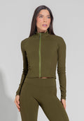 Casaco Fitness Feminino Com Detalhe Canelado Motion Lines Dlk Verde Oliva