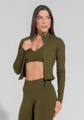 Casaco Fitness Feminino Com Detalhe Canelado Motion Lines Dlk Verde Oliva