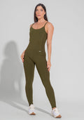 Macacão Fitness Feminino Com Lateral Canelada Motion Lines Dlk Verde Oliva