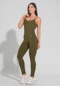 Macacão Fitness Feminino Com Lateral Canelada Motion Lines Dlk Verde Oliva