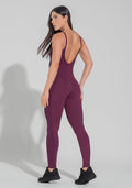 Macacão Fitness Feminino Com Lateral Canelada Motion Lines Dlk Vinho