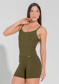 Macaquinho Fitness Feminino Com Lateral Canelada Motion Lines Dlk Verde Oliva