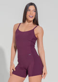 Macaquinho Fitness Feminino Com Lateral Canelada Motion Lines Dlk Vinho