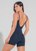 Macaquinho Fitness Feminino Com Lateral Canelada Motion Lines Dlk Azul Marinho