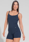 Macaquinho Fitness Feminino Com Lateral Canelada Motion Lines Dlk Azul Marinho