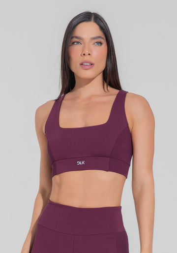 Conjunto Top e Calça Fitness Feminino Nadador Anatômico Com Detalhe Canelado Motion Lines Dlk Vinho