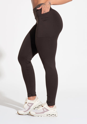 Legging Fitness Feminina Com Bolsos E Elástico No Cós Activity Dlk Marrom Café