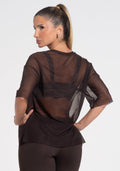 Blusa T-shirt Fitness Feminina De Tule Activity Dlk Marrom Café