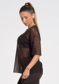 Blusa T-shirt Fitness Feminina De Tule Activity Dlk Marrom Café
