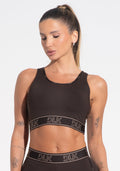 Conjunto Top e Calça Fitness Feminino Com Bojo E Costas Vazadas Com Elástico Activity Dlk Marrom Café