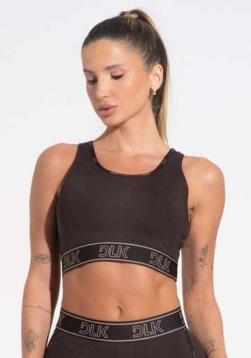 Conjunto Top e Calça Fitness Feminino Com Bojo E Costas Vazadas Com Elástico Activity Dlk Marrom Café