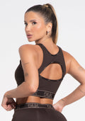 Conjunto Top e Calça Fitness Feminino Com Bojo E Costas Vazadas Com Elástico Activity Dlk Marrom Café