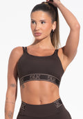 Conjunto Top e Calça Fitness Feminino Com Bojo E Alças Duplas De Elástico Activity Dlk Marrom Café
