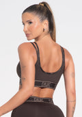 Conjunto Top e Calça Fitness Feminino Com Bojo E Alças Duplas De Elástico Activity Dlk Marrom Café