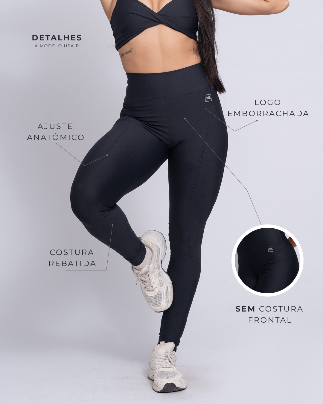 Calça Legging Fitness New Essence Preto -  Sem Costura Frontal