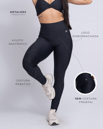 Calça Legging Fitness New Essence Preto -  Sem Costura Frontal