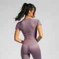 Conjunto Top e Calça Cropped Seamless Canelado Roxo TP1548