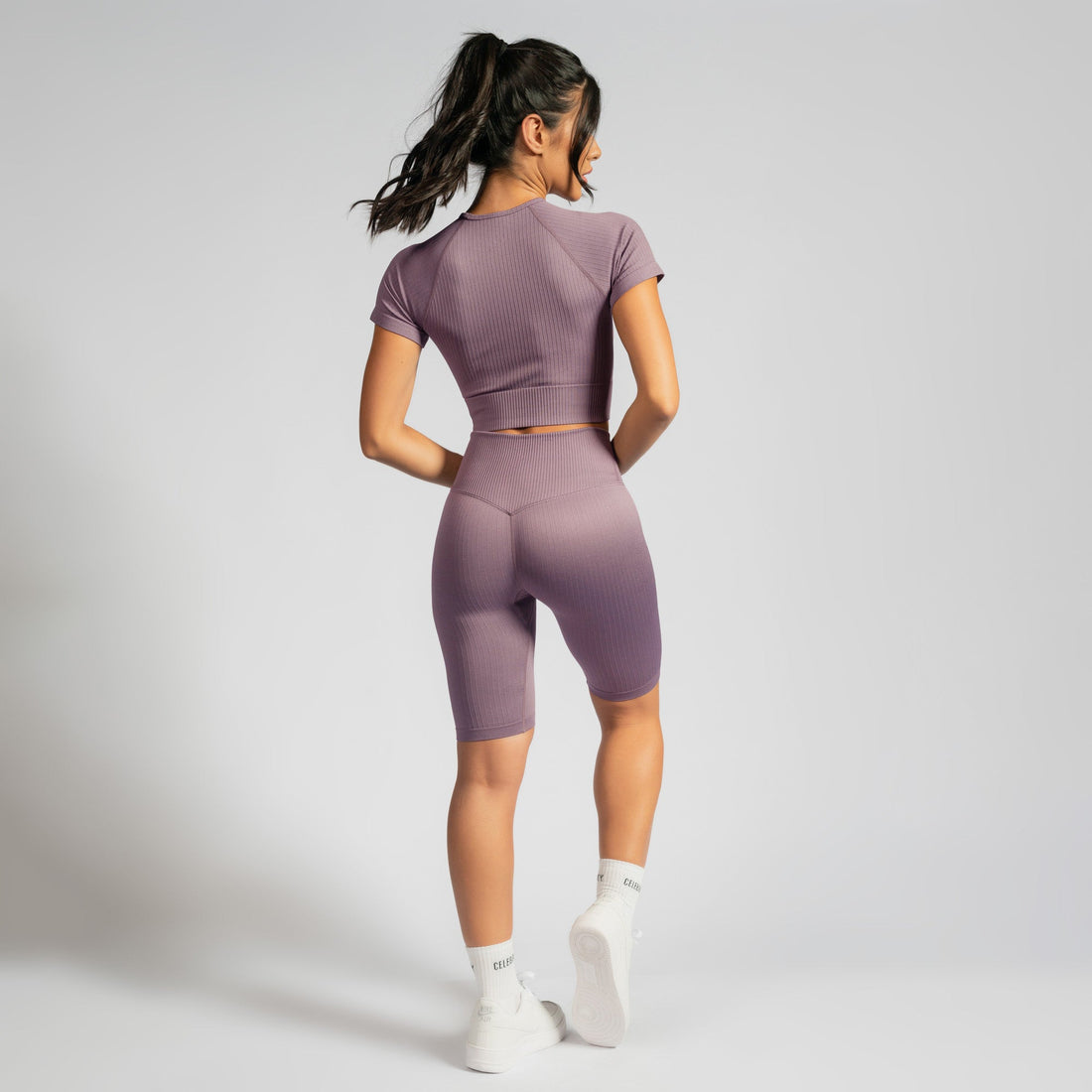 Conjunto Top e Calça Cropped Seamless Canelado Roxo TP1548
