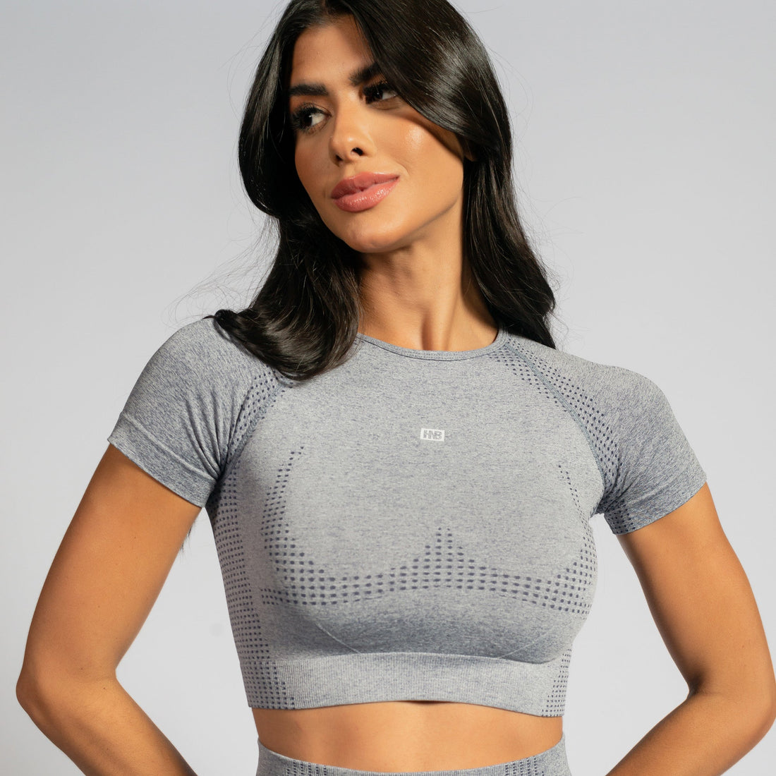 Conjunto Top e Calça Cropped Seamless Mescla Claro TP1554