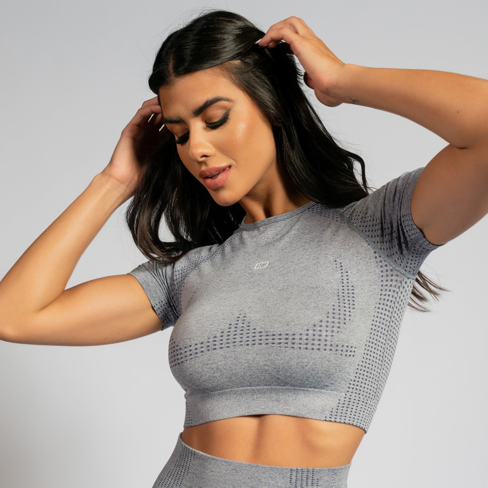 Conjunto Top e Calça Cropped Seamless Mescla Claro TP1554